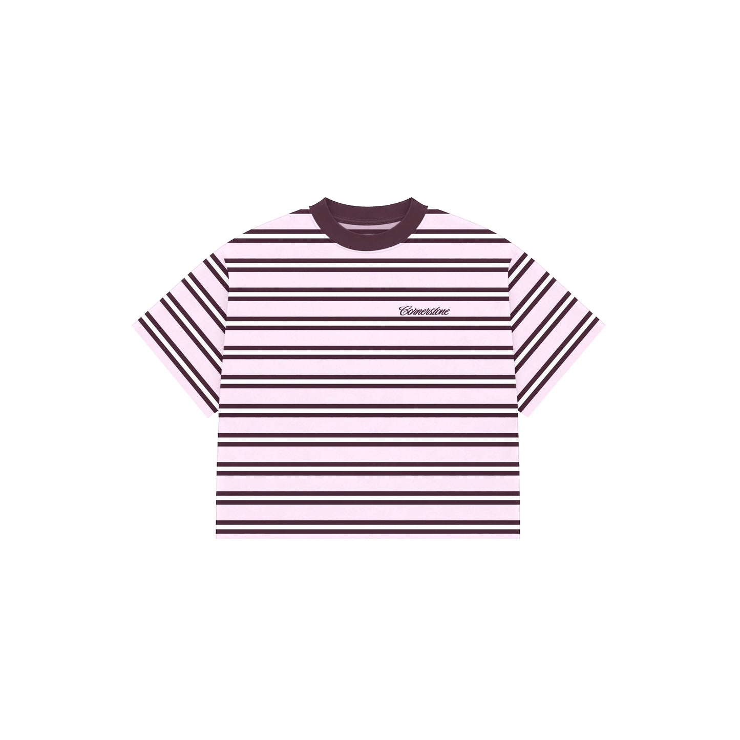 CORNERSTONE BOXY FIT STRIPE TEE "PLUM"