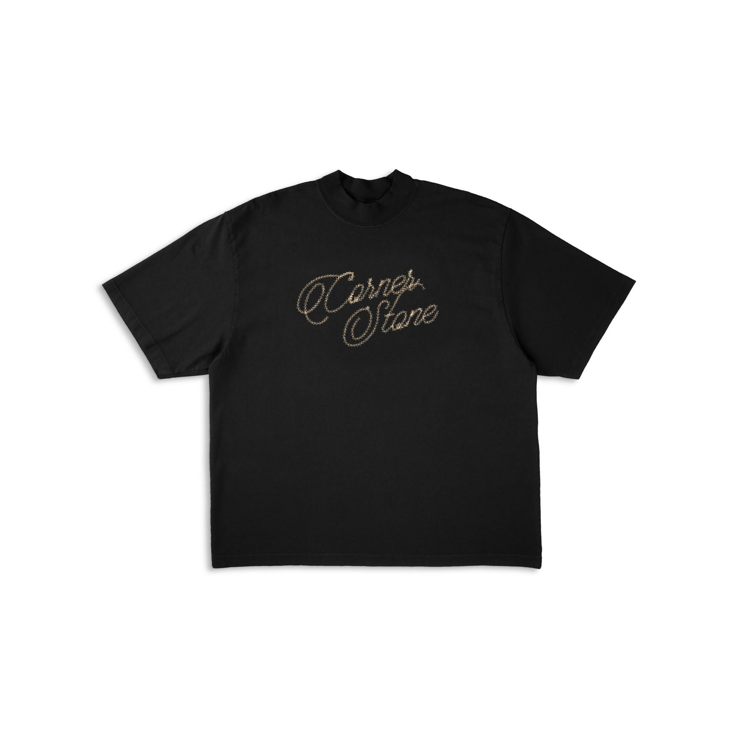 BOXY CROPPED CHAINSTITCH CURSIVE TEE
