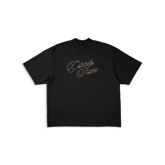 BOXY CROPPED CHAINSTITCH CURSIVE TEE