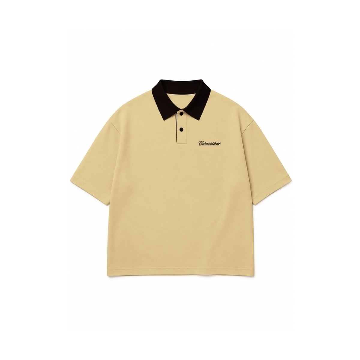 CORNERSTONE FRENCH TERRY BOXY POLOSHIRT "BUTTERCREAM"